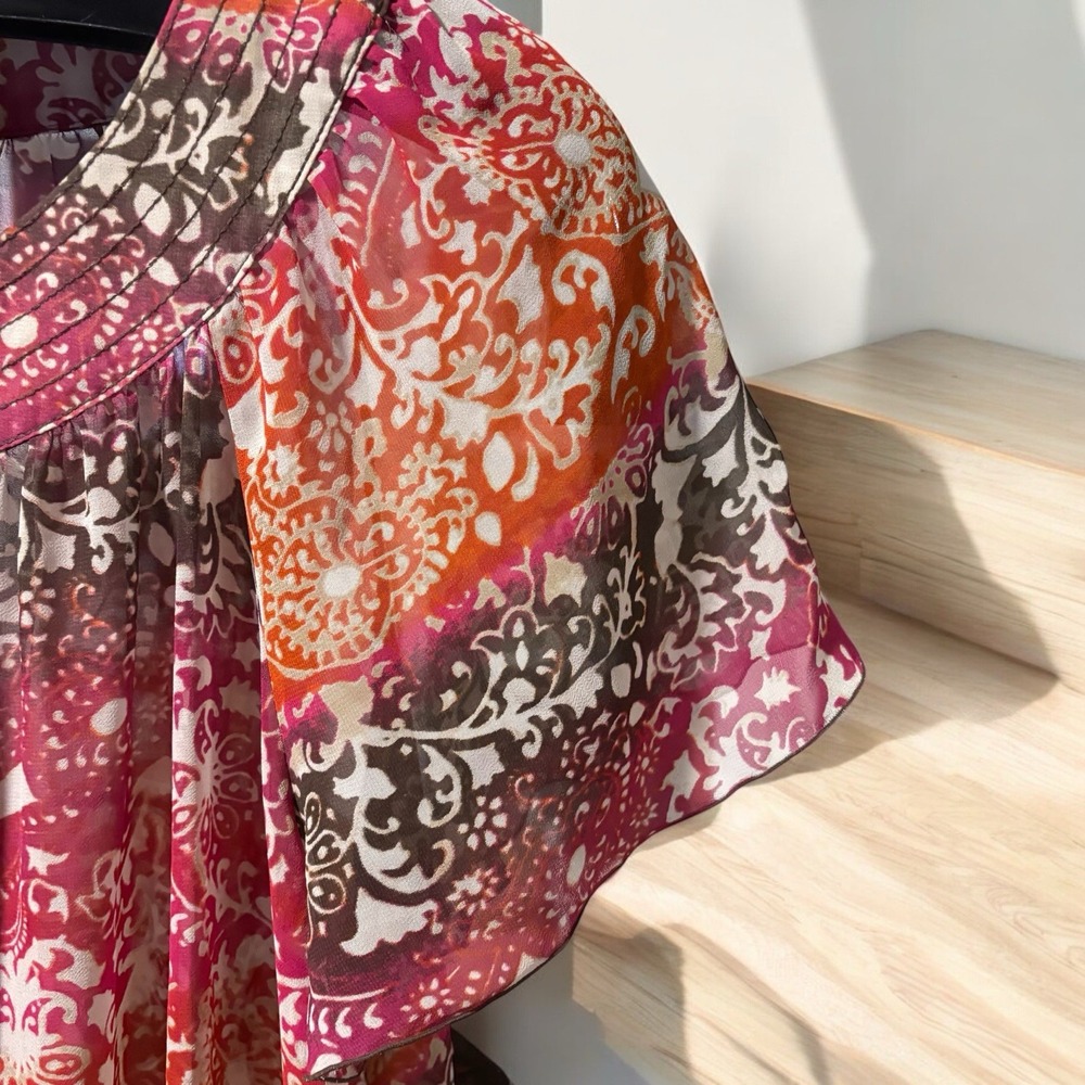 Fairycore East 5th Woman Blouse Orange Pink Elastic Waist Boho Peasant Top 1X - Picture 3 of 11